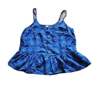 Old Navy Tank Top Women Medium Blue Plaid Ruffle Hem Casual Adjustable Strap Top - Изображение 1 из 4