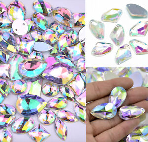 50x AB Clear Flat Back Bead Faceted Assorted Mix Rhinestone Crystal Sew On Gem