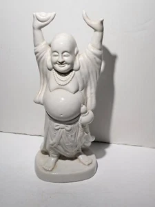 VINTAGE HAPPY BUDDHA 9.5" WHITE CERAMIC FIGURINE TAIWAN - Picture 1 of 4