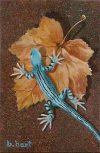 Giclee azul lagarto sobre papel de acuarela-trampantojo-oeil-obra de arte de reptil gecko - Imagen 1 de 1