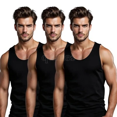 PREMIER WEAR Men Black Vest 3 -6 -12 Pack Cotton Summer Tank Top Gym Plain Boys Vests S -3XL