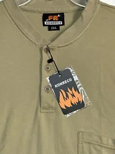 Konreco Men's Cat II Fire Resistant Henley Brown Shirt XXL Long Sleeve FRC3208 - Picture 1 of 12