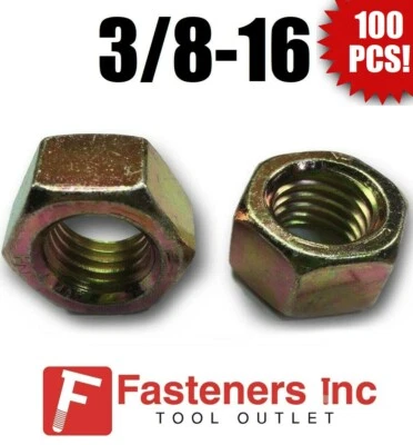 REDDING FASTENERS (Qty 100) 3/8-16 Grade 8 Finish Hex Nuts Yellow Zinc Plated Hardened