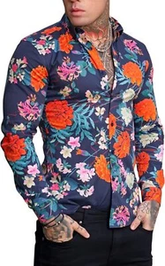 Men's Slim Fit Floral Dress Shirt Wrinkle Free Long Sleeve Casual (Size:XL) - Picture 1 of 6