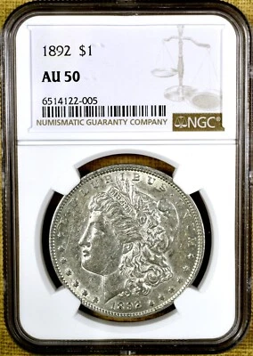 Dólar Morgan 1892 NGC AU50 - Mejor fecha Foto 1 de 2