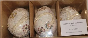 Cupcakes & Cashmere Encrusted Beaded White Easter Spring Eggs Set 3 Decor New - Picture 1 of 9