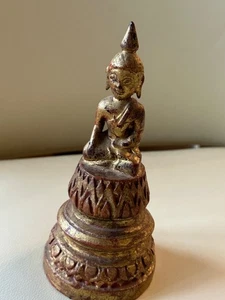 THAI BUDDHA Antique Wood Carved RED & BLACK Gold LEAF Seated Buddha Statue 7.5" - Picture 1 of 7