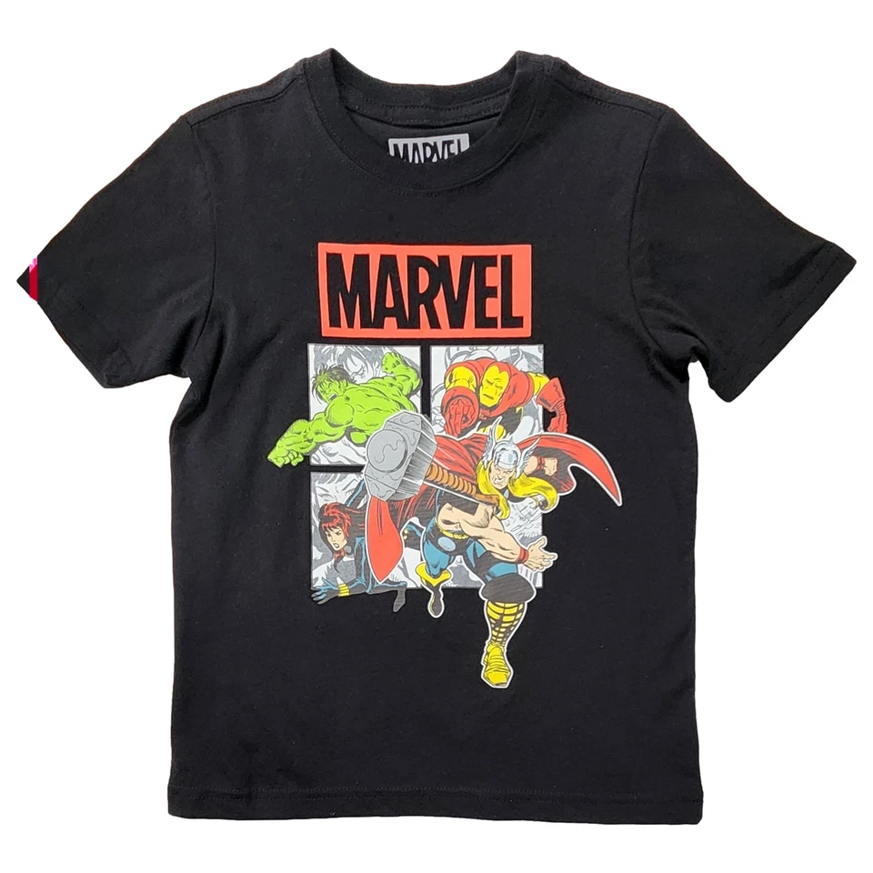 漫威男孩黑色复仇者联盟超级英雄 T 恤 X 小号 4-5 — 第 1/2 张图片