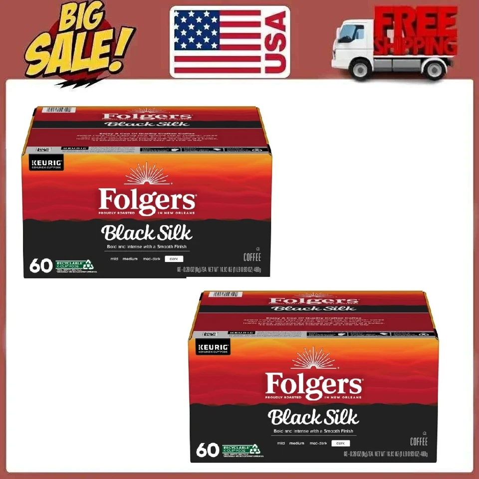 Folgers Black Silk Dark Roast Coffee Keurig K Cup Pods 120 Count Box