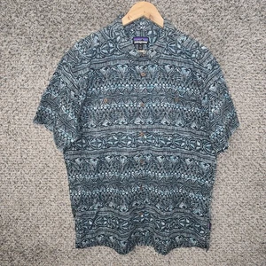 Patagonia Back Step Shirt Mens XL Blue Button Short Sleeve Hemp Organic Cotton - Picture 1 of 7