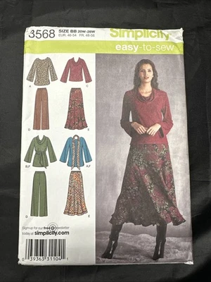 Simplicity Easy To Sew 3568 Size BB 20W-28W Women’s Top Pants Skirts Shash/scarf - Image 1 of 2