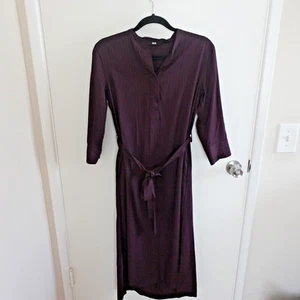 NEW Uniqlo Striped High Low Wine Midi Dress Size S Casual Pockets Rayon - Picture 1 of 16