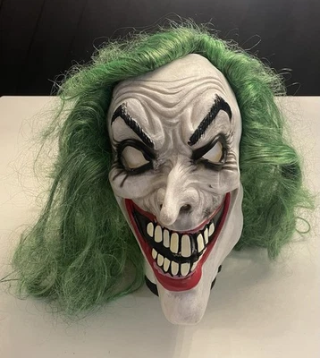Halloween Latex Mask Evil Scary Clown Long Green Hair Adult Cosplay Joker It - Image 1 of 4