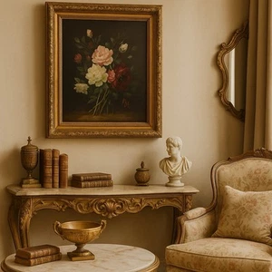 BEN Signed Original Oil In Board Painting Victorian Flowers Spain WW2 13/15.5” - Picture 1 of 7