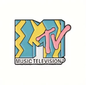 MTV Musik Fernsehen Pin Anstecker Brosche bunt rektro blau, pink & gelb - Bild 1 von 4