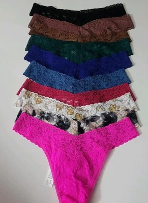 HANKY PANKY SIGNATURE LACE ORIGINAL RISE THONG SET OF 10 ASSORTED COLORS ONE SZ. - Image 1 of 4