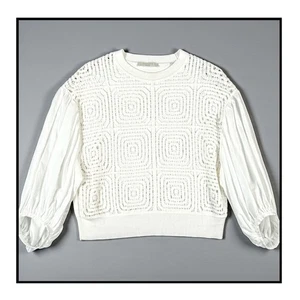 ALLSAINTS Sol Jumper Mixed Media Lace Top Chalk White M Open Crochet QuietLuxury - Picture 1 of 10