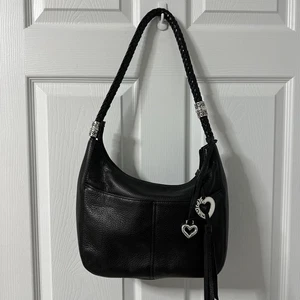 Brighton Black Pebbled Leather w/silver Hardware Shoulder Bag - Picture 1 of 11