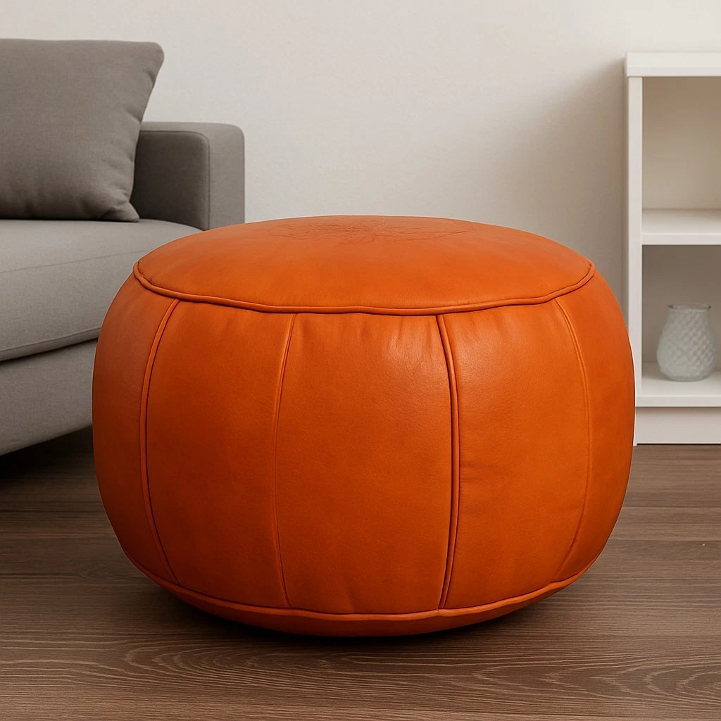 Adeco Stoffkissen-Ottomane Mit Stauraum – Höhe 43 Cm, Rund, Mit Hebebügel & Getuftet – Vielseitiger Hocker