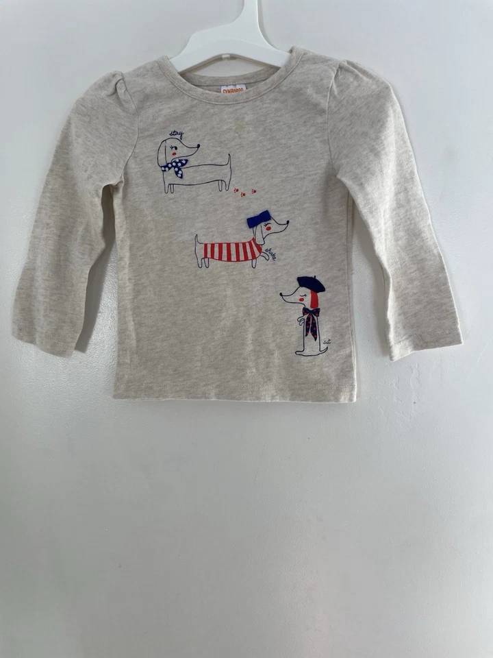 Camisa Gymboree Bebé Niñas Linda Perros 100% Algodón Plisada Manga Larga Beige 18-24M Foto 1 de 4