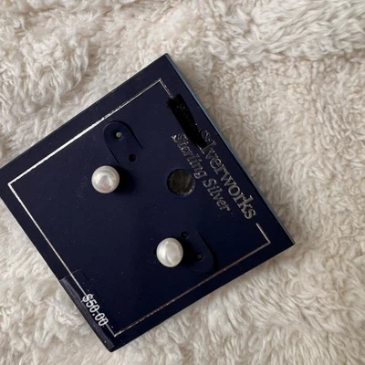 Belk Silver Works Sterling Silver Stud Pierced Pearl Athra Earrings New - Image 1 of 4