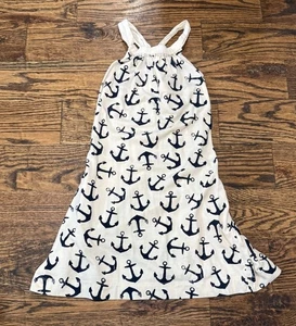 Crewcuts J. Crew Ivory Navy Anchor Nautical Summer Coastal Dress Girls Size 6 - Picture 1 of 2