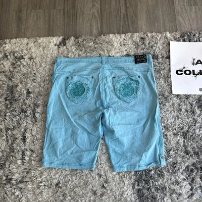 Vintage 90’s Apple Bottom Stretch Shorts Blue Embroidered Y2K Women’s Size 24 - Image 1 of 4