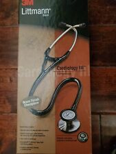 3M Littman cardiology III stethoscope, black tube, brass chest piece.