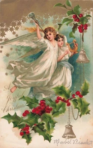 Christmas Angel Postcard Angels Horn and Harp Bells Holly  Postmark 1906  F9 - Picture 1 of 2