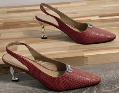 Whittall и Shon кожаная подошва красный змеиная кожа печать слинга каблуки размер 11 - Изображение 1 из 4