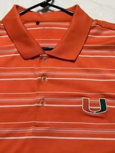 Miami Hurricanes Polo Shirt Mens 2XL Orange Striped Embroidered Short Sleeve - Picture 1 of 8
