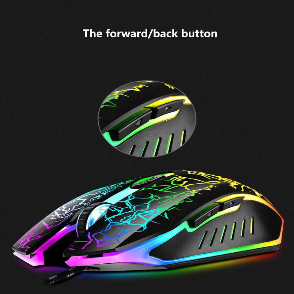3200 DPI Optical Gaming Mouse Mice Wired 4 Buttons Ergonomic RGB Backlit for PC - Image 1 of 4