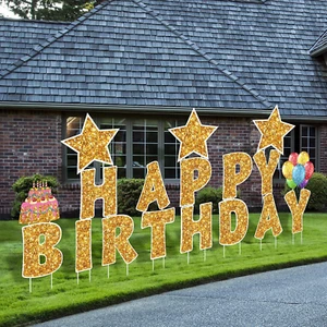 18 Pieces Happy Birthday Yard Signs with Stakes, 16 Inches Birthday Outdoor Lawn - Picture 1 of 9