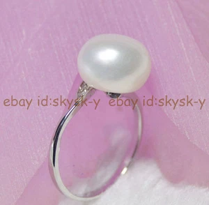 Huge 12-12.5mm Genuine Pearl White South Sea Natural Pearl Silver Opening Rings - Picture 1 of 5