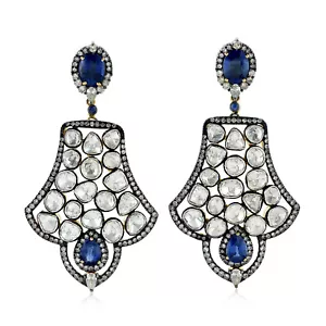 Orecchini da donna in argento sterling oro 18 carati con diamanti e zaffiri S... - Foto 1 di 6