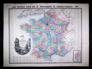 1862 Vuillemin Railroad Map France Stations Paris Marseille Le Havre Lg. 73x99cm - Picture 1 of 8