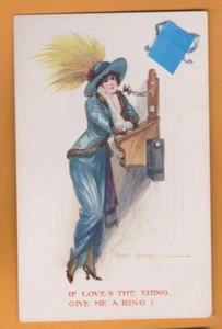 Military WW1- Glamour- Lady on the phone. Fred Spurgin Postcard. - Foto 1 di 1