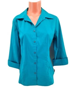 Kim Rogers Signature Ocean Blue Tappered Blouse. Size Petite Large - Picture 1 of 7