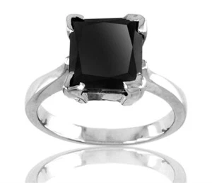 4.00 Ct Certified Black Diamond Ring in Sterling Silver AAA Great shine & Luster - Picture 1 of 4