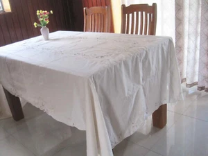 Last@ Vintage Style Hand Batten Lace Embroidery Beige Cotton Table Cloth 300CM - Picture 1 of 12