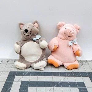 Manhattan Toy Pig & Cat Wash Mitt 1995 Puppets Blue Bows Pair - Picture 1 of 8