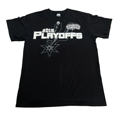 NBA Majestic 2015 Spurs Playoff Team Roster Black Short Sleeve T-Shirt Size M - Image 1 of 4