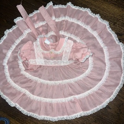 Vintage Mini World  Baby Dress Ruffles Light Pink W/Lace Full Circle 0-3mths - Изображение 1 из 4