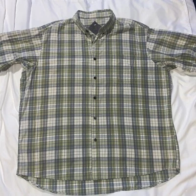 Camisa de hombre pelirroja a cuadros talla 2XL manga corta con botones algodón verde/blanco Foto 1 de 4