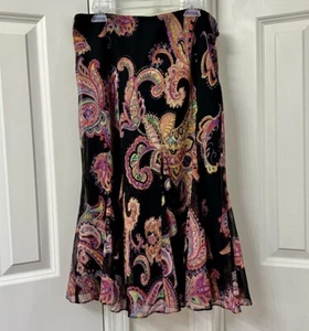 Ralph Lauren Damen Rüschen Blumen Print Schwarz Multi Rock, Größe-2P - Bild 1 von 4