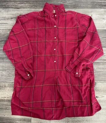 复古北岛格子衬衫女式 11/12 码纽扣红色/热粉色 — 第 1/4 张图片