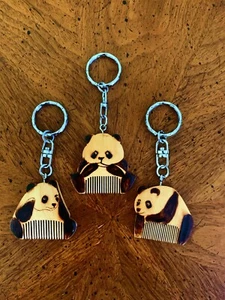  Panda Handmade Wood Key Chain Comb Key Chain Unique Gift - Picture 1 of 13
