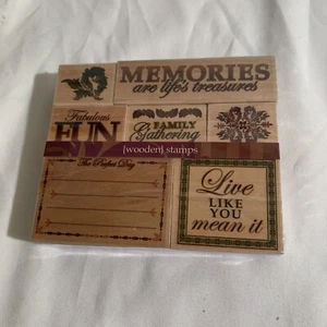 NEW Set of 7 Wooden Stamps Scrapbooking Crafts Memories Fun Family Live Rubber - Picture 1 of 4