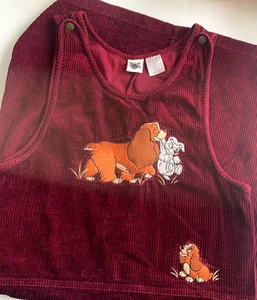 Vintage DISNEY Dress L LADY TRAMP Wide Corduroy Jumper Pocket Embroidered Cotton - Picture 1 of 7