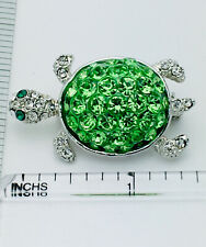 Crystal Turtle Pin Brooch Green/Silver Brooch